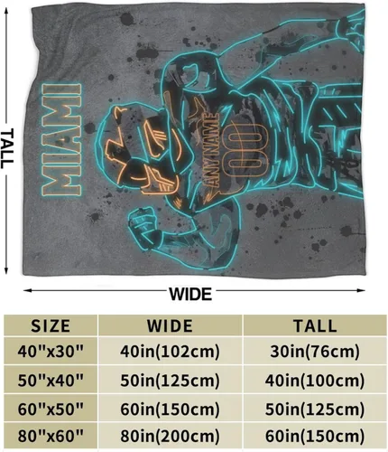 Vista 4 de Manta personalizada de Miami con nombre y número de nombre, regalos para hombres, mujeres y niños