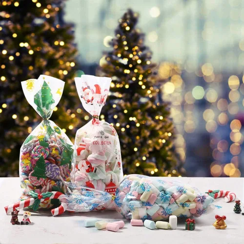 Vista 3 de XIMISHOP 120 bolsas de celofán de Navidad, bolsa de celofán para dulces