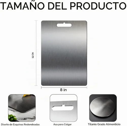 Vista 2 de Tabla de cortar de titanio, tablas de cortar para cocina, tablas de cortar de titanio de doble cara de grado alimenticio, perfectas para cortar