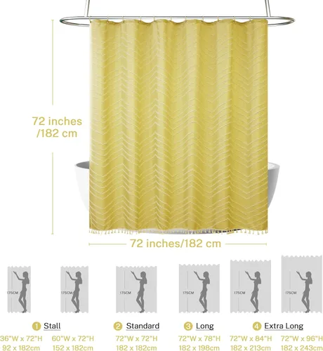 Vista 200 de Cortina de ducha Siiluminisoy de 36x72 beige, cortina de ducha de tela de tamaño pequeño, cortinas de ducha de tela con tufting, diseño chevron a