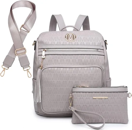 Vista 7 de MKP COLLECTION Mochila de moda para mujer, bolsa convertible grande para mujer, mochila de viaje, bolsa de hombro, juego de 2 piezas con borla, Beige