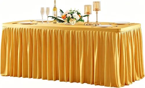 Vista 10 de Manteles de poliéster negro para mesas rectangulares de 4 pies, cubierta de mesa ajustada sin arrugas con falda de mesa plisada con volantes