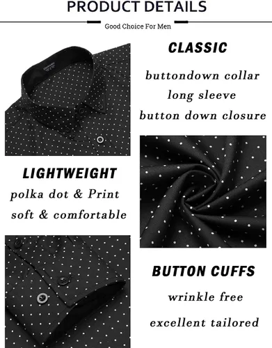 Vista 5 de COOFANDY Men's Business Dress Shirt Long Sleeve Regular Fit Shirt Casual Polka Dot Printed Button Down Shirts