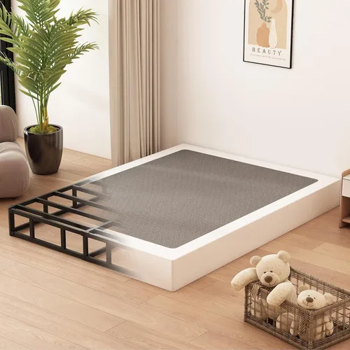 Vista 10 de Husleephu - Base de cama de metal de perfil alto de 8.0 in Incluye funda de tela, base de colchón resistente, fácil montaje, sin ruido, color negro