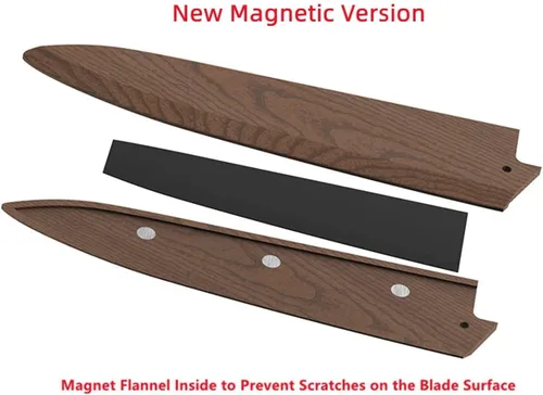 Vista 5 de Funda magnética hecha a mano para cuchillos de chef Kiritsuke de madera de nogal negro natural, funda protectora de madera