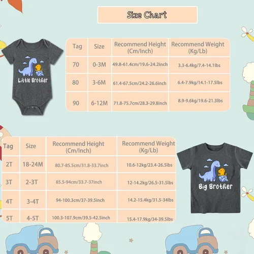 Vista 7 de Funnycokid Conjunto de camisetas a juego para hermano mayor, hermano pequeño, ropa de regalo para bebé