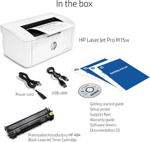 Vista 6 de HP LaserJet Pro M15w Impresora monocromática inalámbrica, funciona con Alexa (W2G51A)