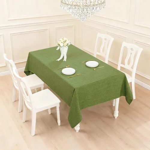 Vista 2 de Mantel rectangular de 55 x 71 pulgadas, lino sintético, sin arrugas e impermeable, mantel rectangular verde aguacate para cocina, comedor, fiesta