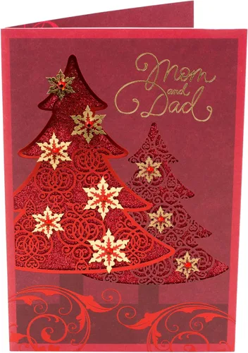 Vista 2 de Hallmark - Tarjeta navideña para mamá y papá (árbol rojo de papel de aluminio)