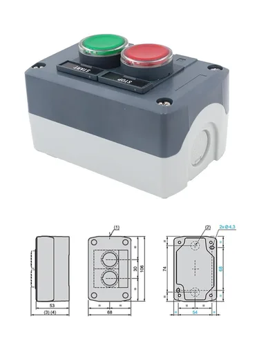 Vista 3 de Caja de control de interruptor de botón impermeable, estación de dos LED, interruptor momentáneo iluminado SAL LA68H-D XALD243B