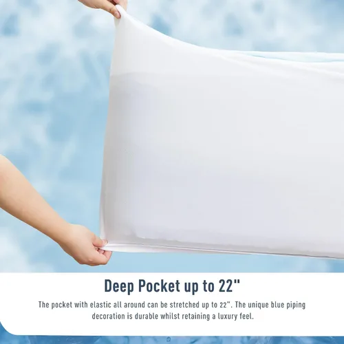 Vista 4 de Protector de colchón tamaño individual refrescante impermeable, con bolsillo profundo (18-22 pulgadas), transpirable y suave para personas que