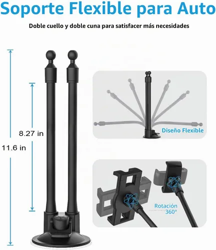 Vista 3 de Soporte doble para tableta de automóvil, parabrisas para ventana de automóvil y soporte para tableta con ventosa de doble brazo largo para iPad