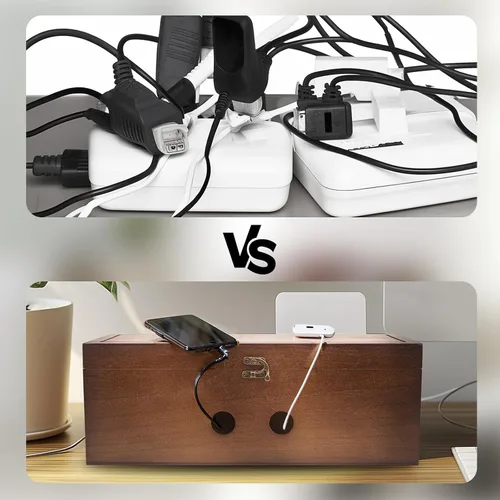 Vista 3 de Caja de gestión de cables de madera con kit de gestión de cables de 135 piezas para regleta de alimentación para ocultar cables, cajas organizadoras
