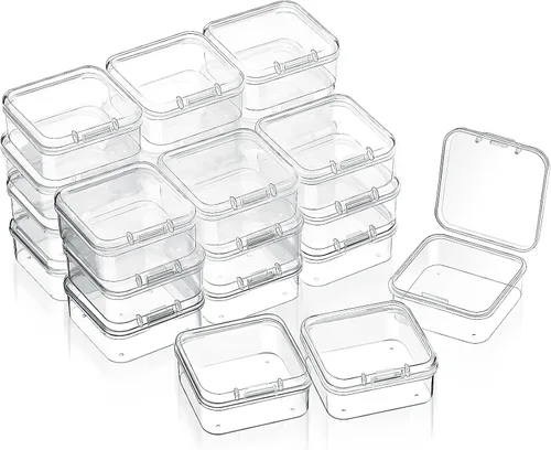 Vista 20 de 24 paquetes de recipientes pequeños de plástico transparente para almacenamiento de cuentas con tapa con bisagras para almacenamiento de objetos