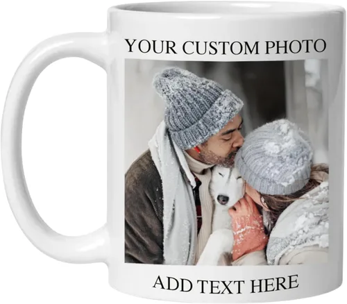 Vista 14 de Taza de café personalizada de 11 onzas de cerámica – Agregue foto, texto o logotipo Taza con imagen personalizada, impresión a doble cara, apta