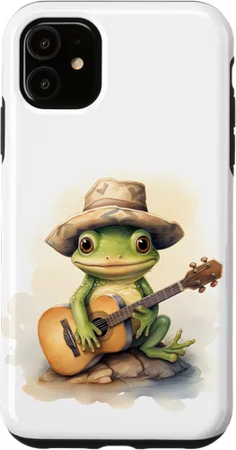 Vista 8 de Cute Little Green Frog Playing Guitar Case for iPhone 16