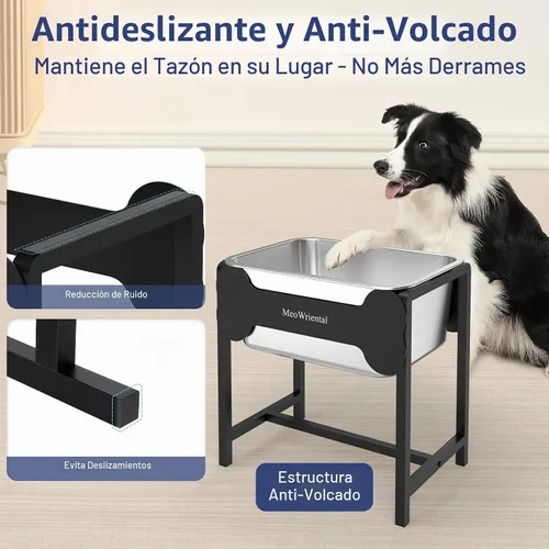 Vista 6 de Cuenco elevado de agua para perros de 2.5 galones para razas grandes, cuenco de agua grande de acero inoxidable elevado de 14.2 pulgadas de alto