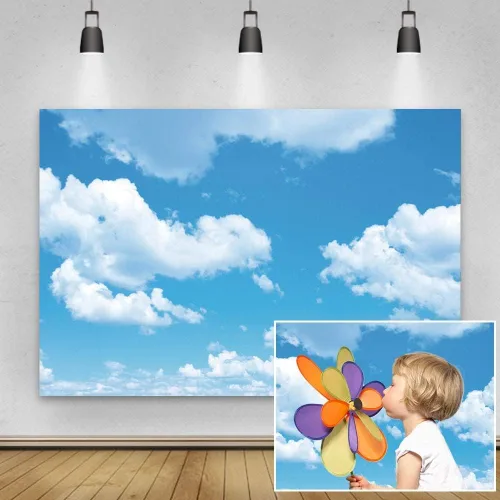 Vista 2 de Yeele - Telón de fondo de fotos de cielo azul, nubes blancas de 10 x 8 pies, primavera, sol, cielo, nubes, fondo de fotografía, fondo de fotografía
