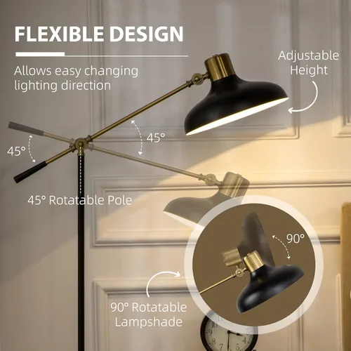 Vista 4 de HOMCOM Lámparas de pie ajustables para sala de estar, lámpara de pie para dormitorio con brazo de equilibrio, cabeza y altura ajustables, lámpara