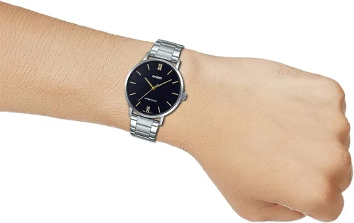 Vista 5 de Casio MTP-VT01D-1B Reloj analógico de 3 manos para hombre de acero inoxidable minimalista esfera negra