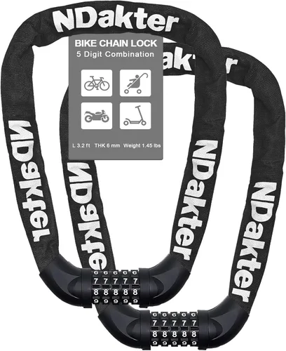 Vista 45 de NDakter Cerradura de cadena para bicicleta, combinación de 5 dígitos, resistente, antirrobo, cerradura de bicicleta de seguridad