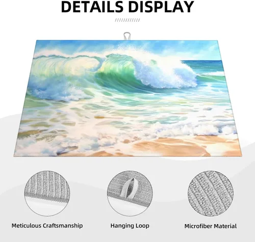 Vista 4 de Alfombrillas grandes de secado de platos para encimera de cocina, tapete de secado de cocina de microfibra, almohadilla de drenaje XL, tapete Playa