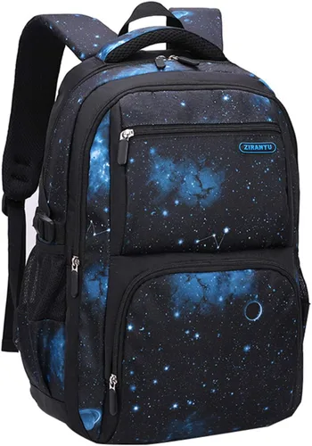 Vista 12 de Mochila JiaYou con patrón espacial de la galaxia para niños, primaria, escuela media, mochila de día para hombres, mochila para portátil