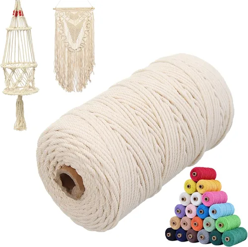 Vista 52 de Cordón de algodón para macramé 3mm x 109 yardas, cuerda de macramé natural color beige, suministros perfectos de algodón para macramé, para hacer