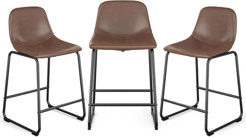 Vista 29 de Rfiver Taburetes de bar de cuero sintético PU Set de 2, Taburetes de pub industriales con respaldo y reposapiés, Sillas de bar modernas sin brazos