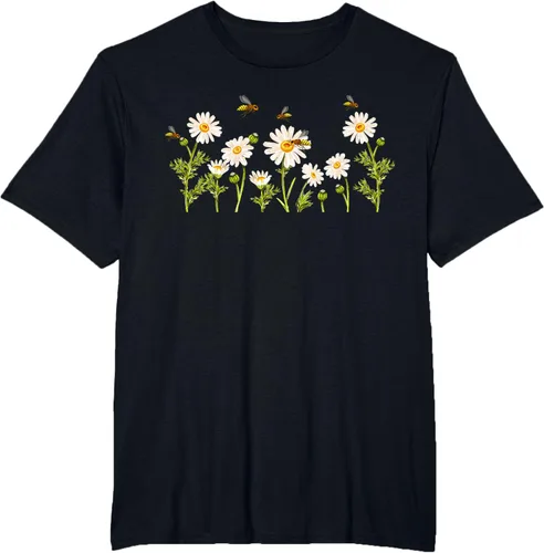 Vista 76 de Marguerites Daisy - Camiseta de verano con margaritas de jardín de flores, Negro, S