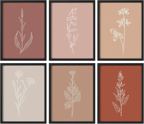 Vista 87 de Juego de galería de collage enmarcado para pared, diseño de plantas de flores de William Morris, ilustraciones de naturaleza silvestre, moderno