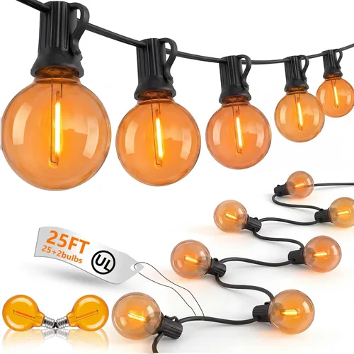 Vista 20 de Guirnalda de luces LED para exteriores, G40, de 25 pies, impermeable, con 27 bombillas inastillables, luces colgantes de decoración de Navidad al