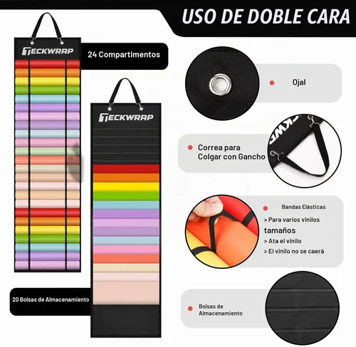 Vista 2 de TECKWRAP Portarrollos de vinilo con 44 compartimentos, color negro