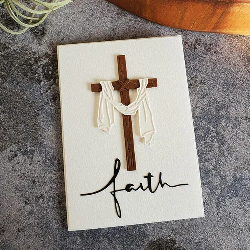 Vista 4 de Troqueles de metal con cruz de Pascua feliz, marco de crucifixión en 3D, plantillas de manualidades, tarjetas de corte para manualidades