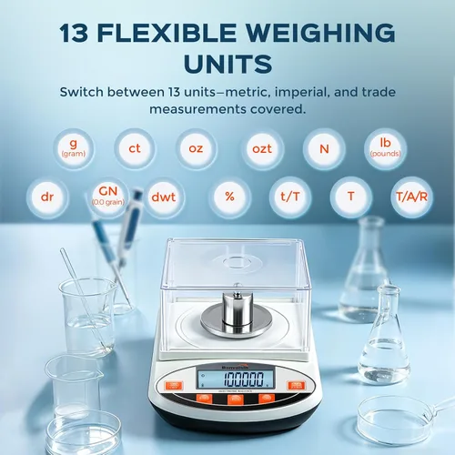 Vista 4 de Báscula de laboratorio Bonvoisin 3.53 oz x 0.00004 oz Balanza analítica digital de gramos Precision Scale with %, 13 Units, GN to 0.00, Tare