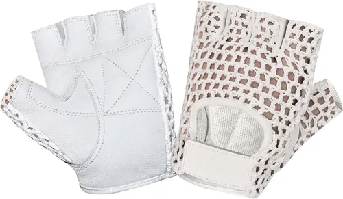 Vista 3 de Guantes de cuero sin dedos para levantamiento de pesas, ejercicio para silla de ruedas, color blanco W 1061