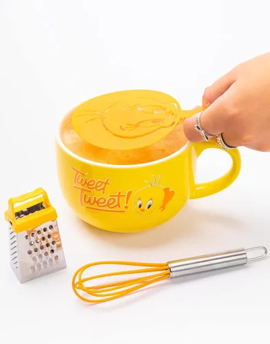 Vista 7 de LOONEY TUNES Juego de regalo de la cocina del hogar de la taza del capuchino de Tweety amarillo de la plantilla de la taza