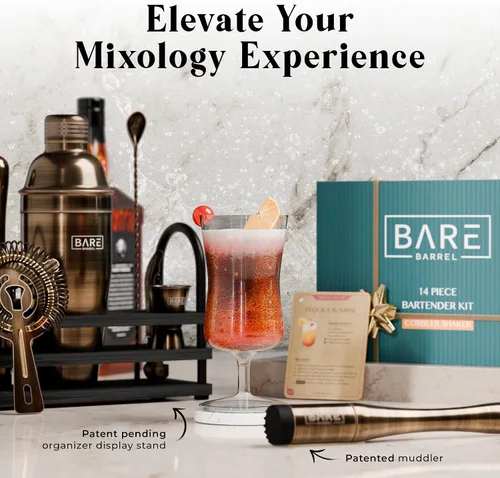 Vista 8 de BARE BARREL® Mixology Bartender Kit Bar Set Juego de coctelera de cócteles de 14 piezas Herramientas de mezcla de barware para martini