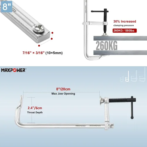 Vista 6 de MAXPOWER Abrazaderas F de servicio ligero para soldadura de 4", 8", 8" y 12", paquete de 4