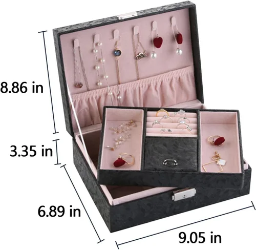 Vista 6 de YLOMAY Joyero con cerradura, organizador de tesoros, estuche de almacenamiento con pantalla de 2 capas, para aretes, pulseras, anillos, relojes