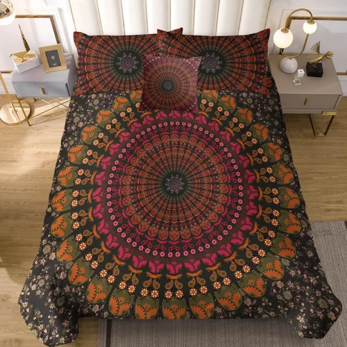Vista 24 de Juego de ropa de cama de 4 piezas con diseño floral de explosión de sol Patchwork Artesano