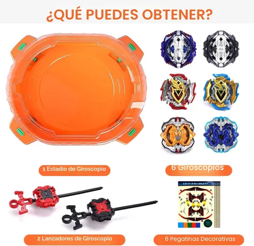 Vista 6 de COCOFOX Juego de Juguetes Battling Top Burst, 6 Battling Tops, 2 Lanzadores y 1 Estadio, Juguetes para Niños y Niñas de 6 Años en Adelante (Naranja)