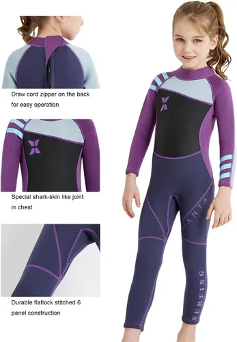 Vista 18 de DIVE & SAIL Traje de neopreno de 0.098 in para niños, manga larga, protección UV, traje de baño térmico