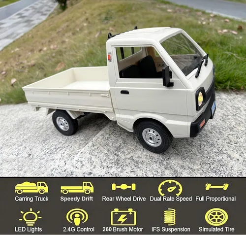 Vista 4 de WPL D12 RC Kei Truck 1/10 Escala RC Coche Control Remoto Drift Car