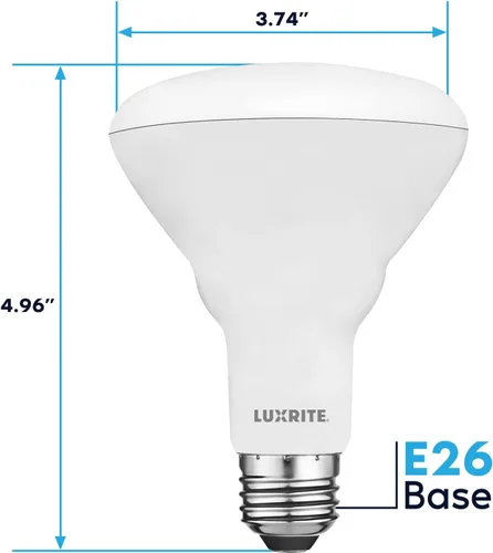 Vista 3 de LUXRITE Paquete de 6 bombillas LED BR30, equivalente a 65W, blanco cálido 2700K, regulables, 650 lúmenes, focos LED, 8.5W, Energy Star, base mediana