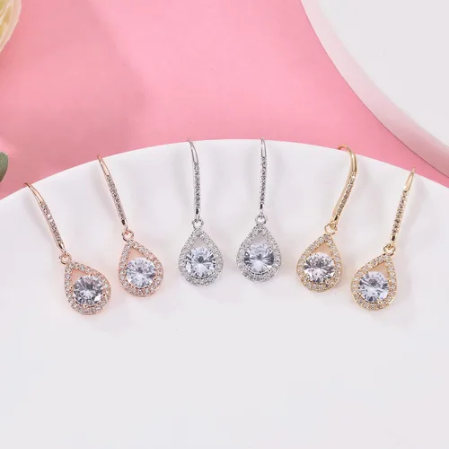 Vista 4 de DHQH 46 pares de aretes de propuesta de damas de honor, aretes clásicos de circonita cúbica, aretes colgantes de lágrima para mujeres y niñas, I