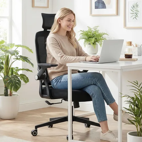 Vista 9 de Silla de oficina ergonómica, sillas de escritorio cómodas de 350 libras con reposacabezas ajustable y soporte de espalda lumbar, sillas