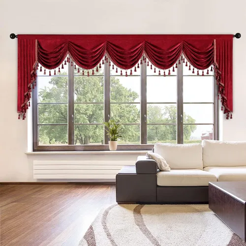 Vista 14 de ELKCA Cenefa de cortina de felpilla beige para ventana de sala de estar, cenefa de cascada para dormitorio, bolsillo para barra