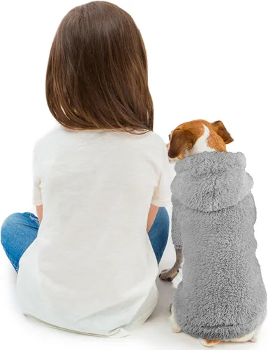 Vista 2 de Suéteres mullidos para perros pequeños, suéter suave de forro polar de doble cara para mascotas, suéter con capucha para perro, abrigos de sherpa