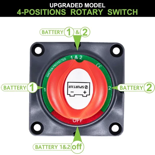 Vista 8 de Spurtar Interruptor de desconexión de batería de automóvil, 12 V, 24 V, 48 V, 1-2 ambas apagadas, interruptor de apagado de batería, apagado